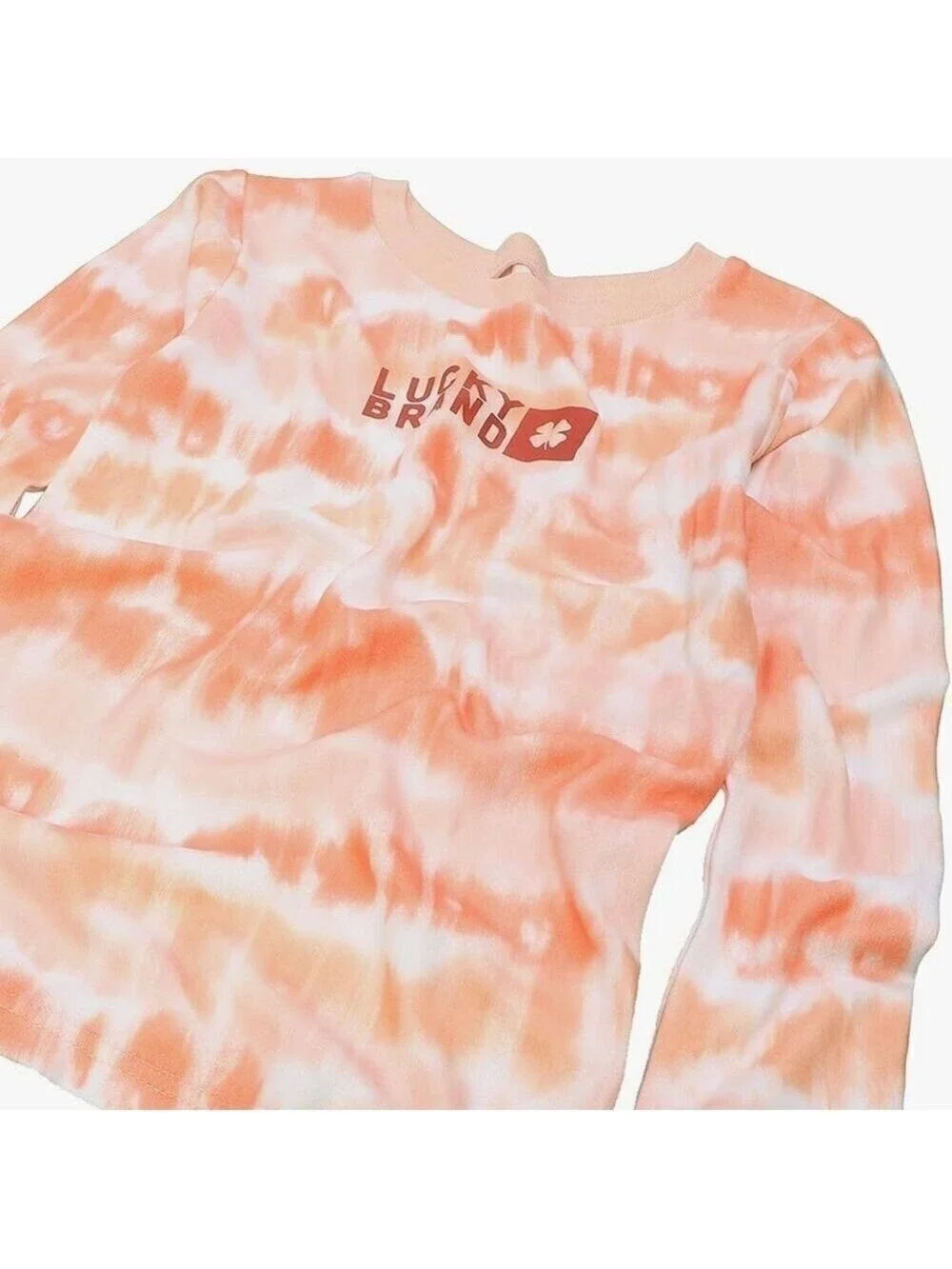 Lucky Brand NEW Long Sleeve Pajama Set Girls sz 8 NWT Coral Orange White Tie-Dye